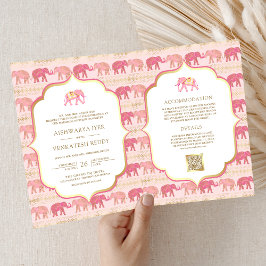 Convite Índio elefante rosa e Dourado, tudo em um casament