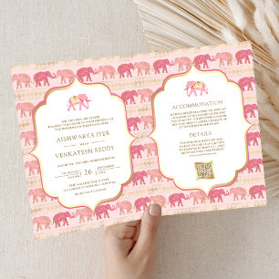 Convite Índio elefante rosa e Dourado, tudo em um casament