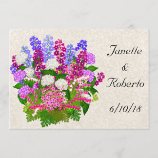 Convite inglês do casamento do buquê floral do