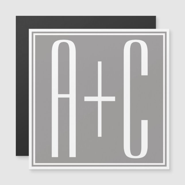 Convite Iniciais de Casais Editáveis | Branco e Cinza (Frente/Verso)