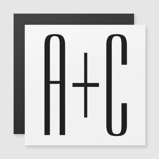 Convite Iniciais de Casais Modernos Elegantes | Branco e P (Frente/Verso)