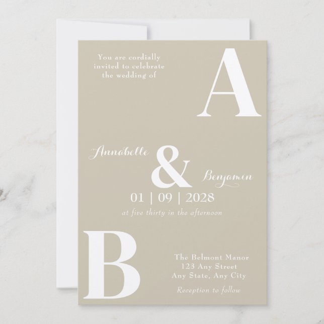 Convite Inicial De Casamento Do Taupe Elegante Mod (Frente)