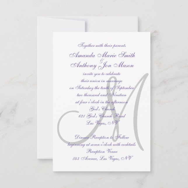 Convite Inicial De Casamento Ultra Violet Elegante (Verso)