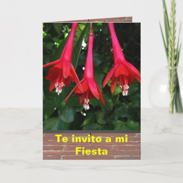Convite Invitación - festa - Flores de Fucsias (Frente)