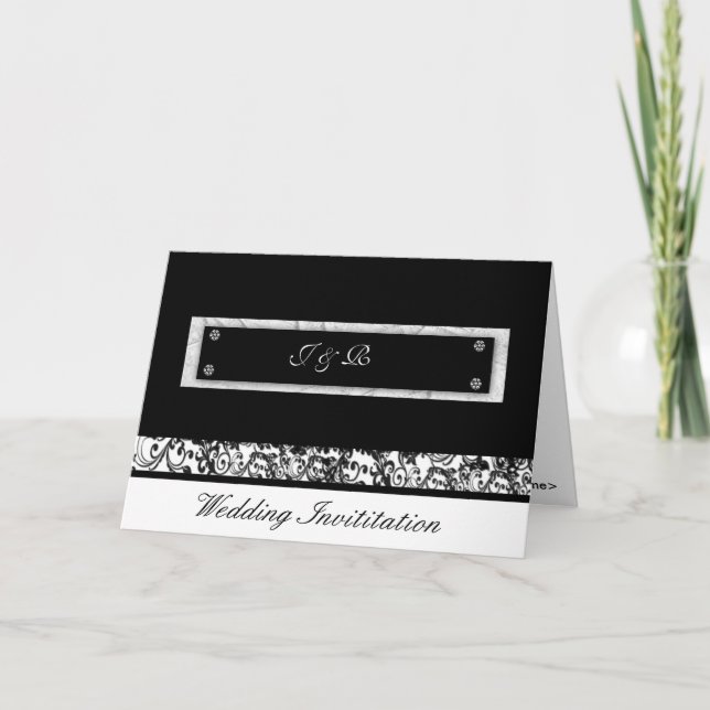 Convite Invititation Wedding floral preto & branco, (Frente)