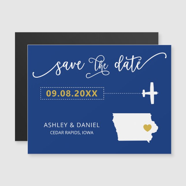 Convite Iowa Wedding Save the Date Card, Mapa (Frente/Verso)