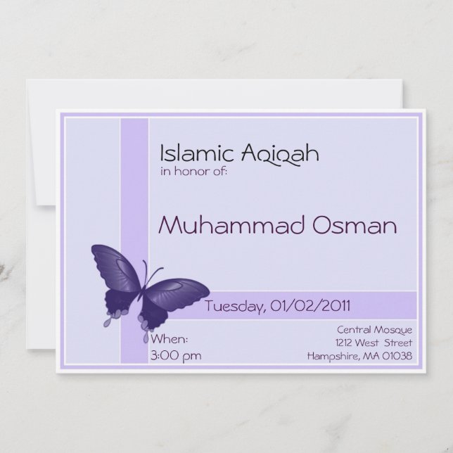 Convite Islâmico Aqiqa - celebração de bebê menino (Frente)