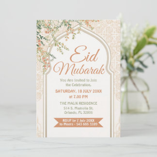 Convite Islâmico Floral Arco Eid Mubarak