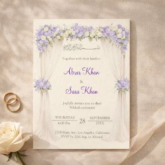Convite Islâmico Nikkah Floral Lavanda e Marfim