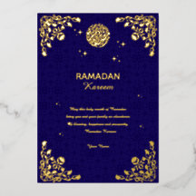 Convite Islâmico Ramadan Kareem com Folha de Ouro