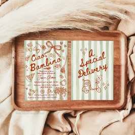 Convite Italiano Ciao Bambino Vermelho Verde