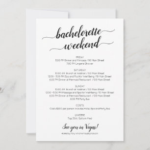 Convite Itinerário de Fim de Semana de Bachelorett