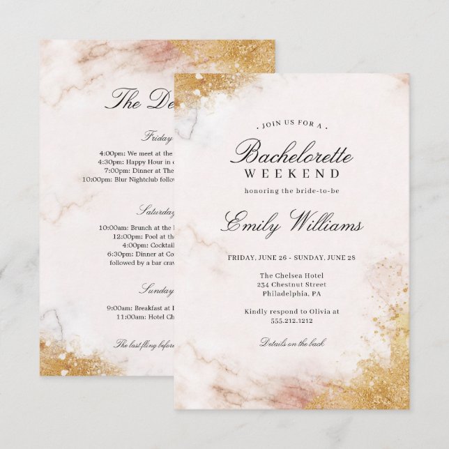 Convite Itinerário de Fim de Semana de Bachelorett (Frente/Verso)