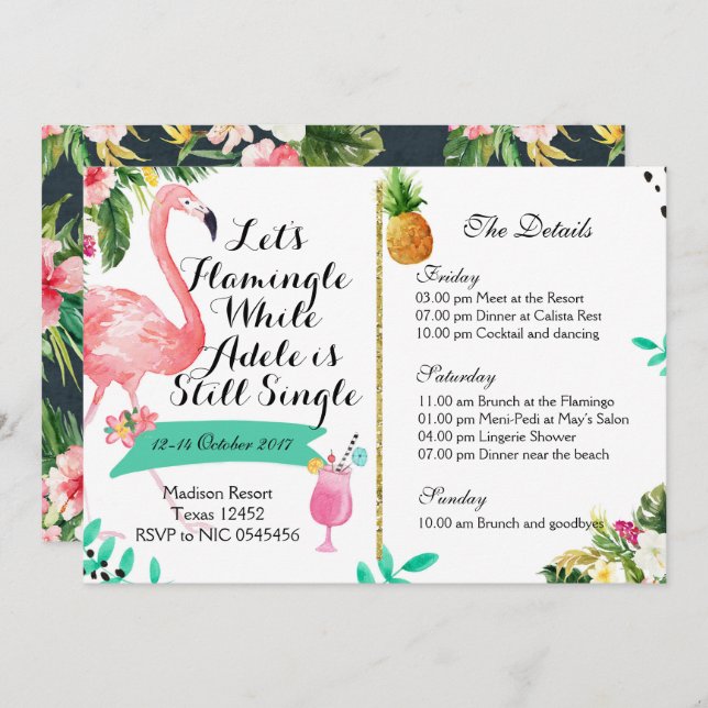 Convite Itinerário de Fim de Semana Flamingle Bach (Frente/Verso)