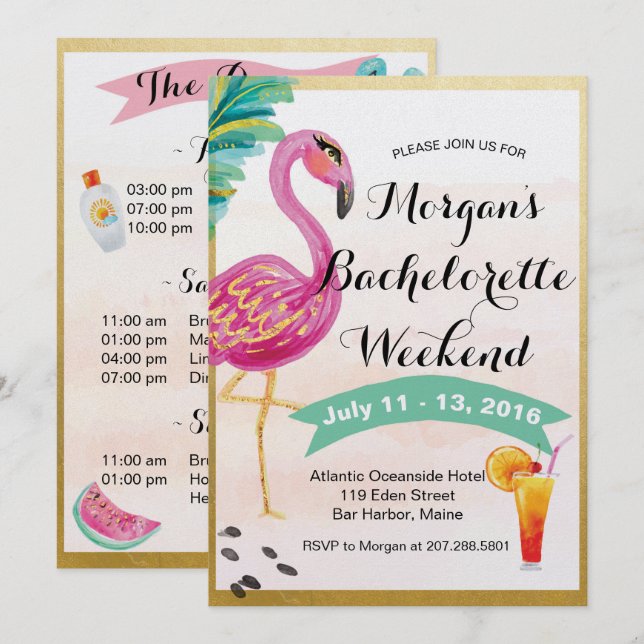 Convite Itinerário de Fim de Semana para Meninas (Frente/Verso)