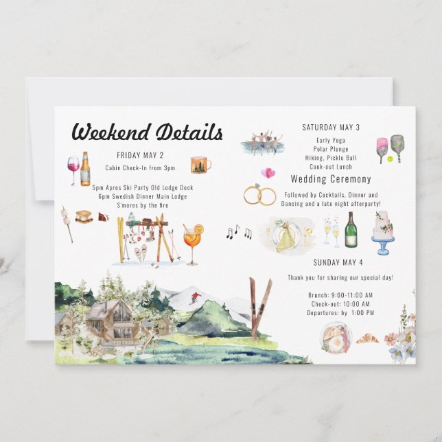 Convite Itinerário de Mapa de Casamento Ilustrado (Frente)