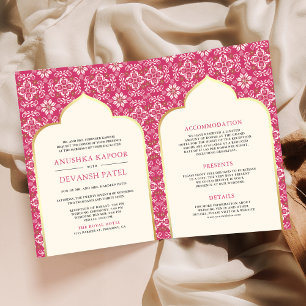 Convite Ivory Rani Rosa Padrão Tudo em Um Casamento Indian