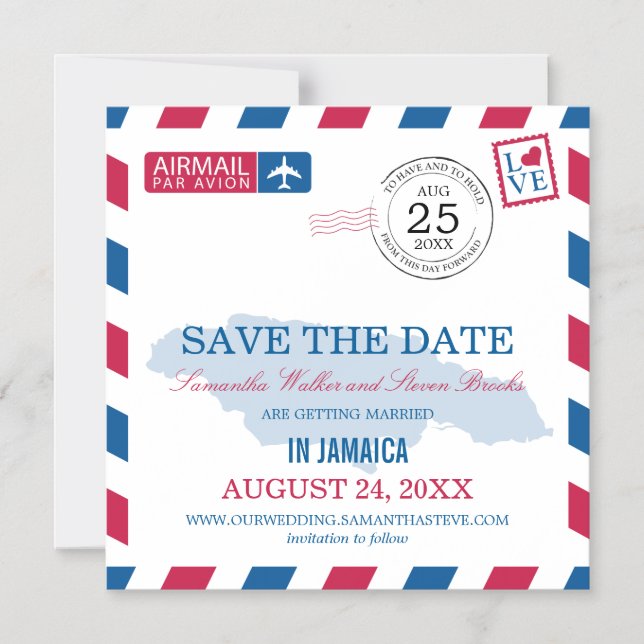 Convite Jamaica Airmail Save the Date Magnetic Invitation (Frente)