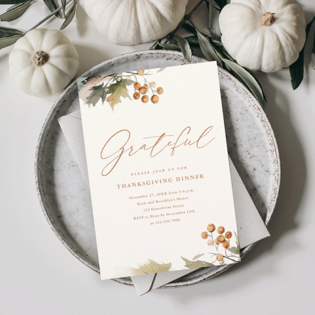 Convite Janto Rustic de Ação de Graças Greenerase deixa Fo (An elegant rustic thanksgiving dinner magnetic invitation with watercolor foliage and leaves.)