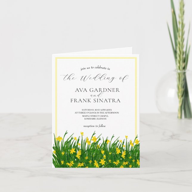 Convite Jardim Floral Amarelo De Aquarela Com Casamento Fo (Frente)