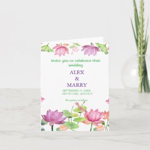 Convite Jardim Floral de Lótus Rosa em Aquarela CASAMENTO