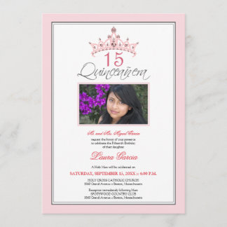 Convite Jeweled rosa de Quinceanera da tiara