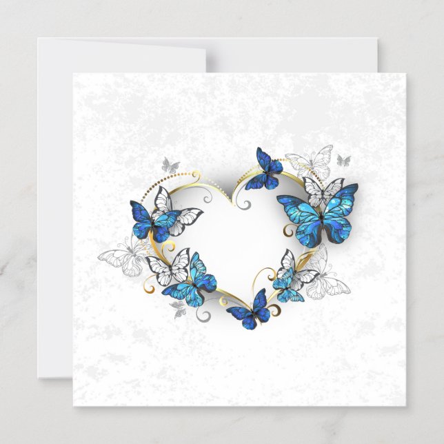 Convite Jewelry Heart with Butterflies Morpho (Frente)