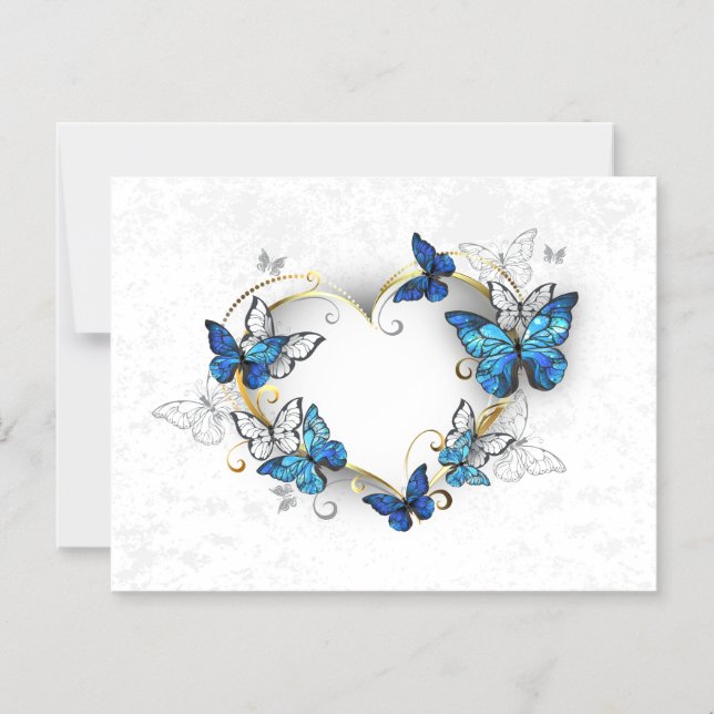 Convite Jewelry Heart with Butterflies Morpho (Frente)