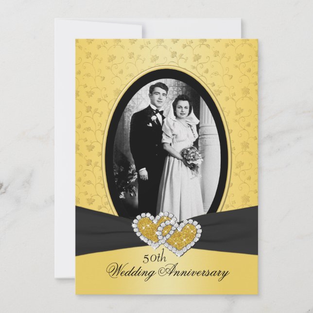 Convite Joined Hearts II para Bodas de Ouro (Frente)