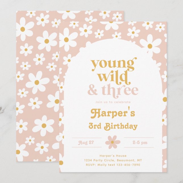 Convite Jovem, Selvagem e Três Daisy | Visitas (Frente/Verso)