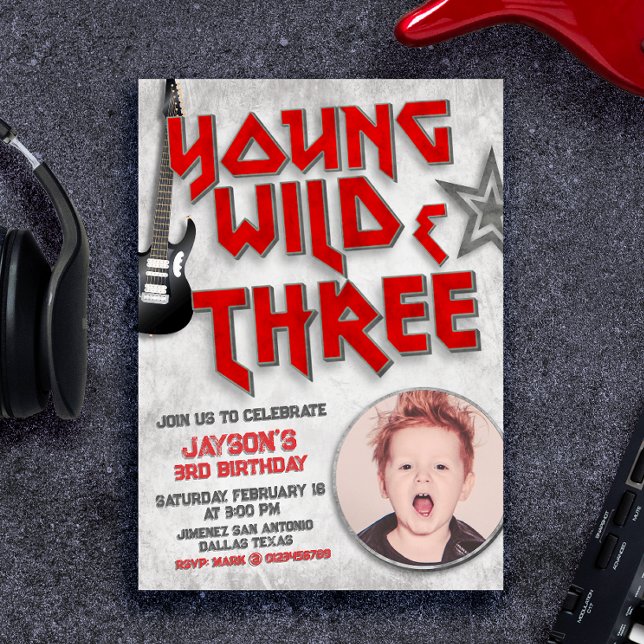 Convite Jovem Selvagem e Três Rochas com Foto (Young Wild and Three Rock Invitation with Photo Picture)