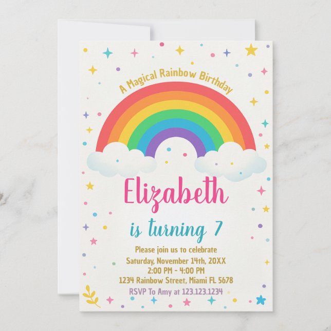 Convite Joyful Rainbow Birthday (Frente)