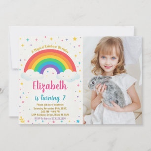 Convite Joyful Rainbow Birthday com foto