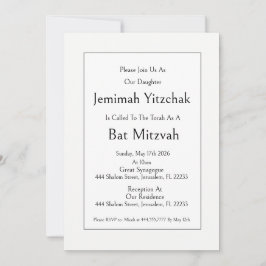 Convite Judaico Bat Mitzvah, Minimalista Moderno