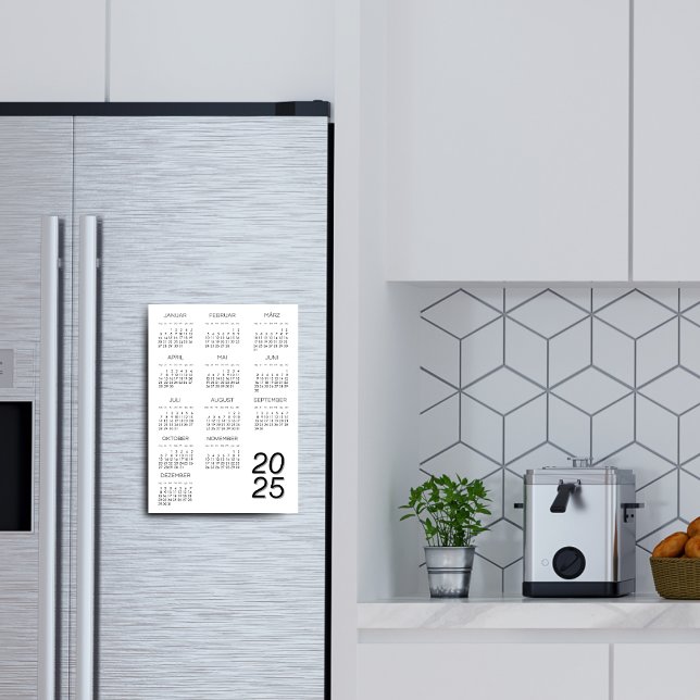 Convite Kalender Deutsch 2025 Calendário Preto E Branco (2025 Kalender Deutsch Black And White Magnetic Invitation)