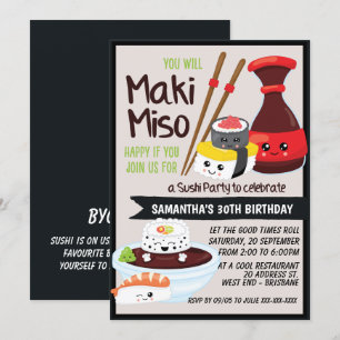 Convite Kawaii para Festa de Sushi
