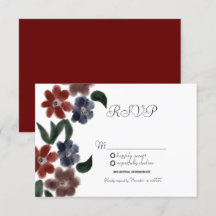 Convite Kraft Floral Azul Borgonha Aquarela RSVP