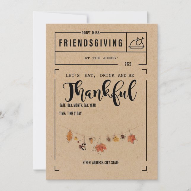 Convite Kraft / White Friendsgiving (Frente)