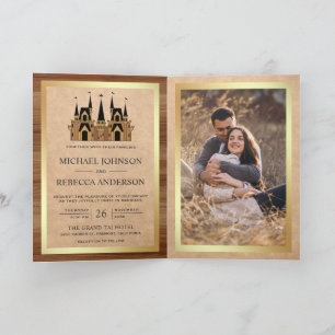 Convite Kraft Wood Castelo de Contos de Fadas Código QR Ca