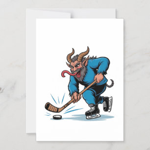Convite Krampus Assustador Jogando Hóquei no Gelo Natal