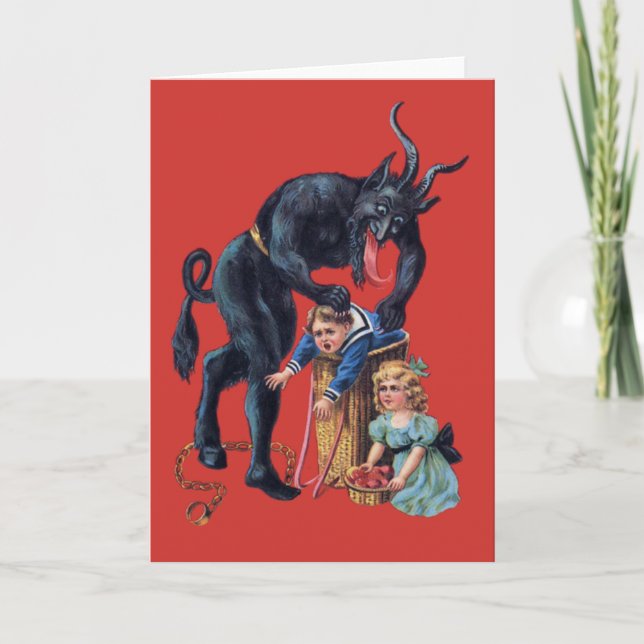 Convite krampus natal feio antiguidades vermelho (Frente)