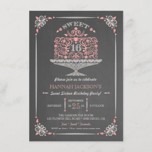 Convite laçado do bolo do doce dezesseis do quadro