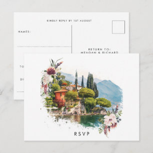 Convite Lago Como Itália — cartão postal de casamento rsvp