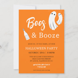 Convite Laranja de Halloween Adulto Boos & Booze