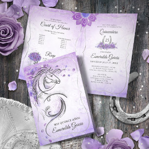 Convite Lavanda Lilática Silver Charro Quinceanera Dobrada