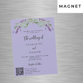 Convite Lavanda violeta verde verde QR detalhes do casamen