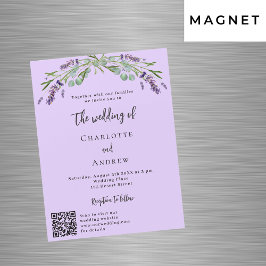 Convite Lavanda violeta verde verde QR detalhes do casamen