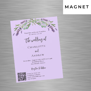 Convite Lavanda violeta verde verde QR detalhes do casamen