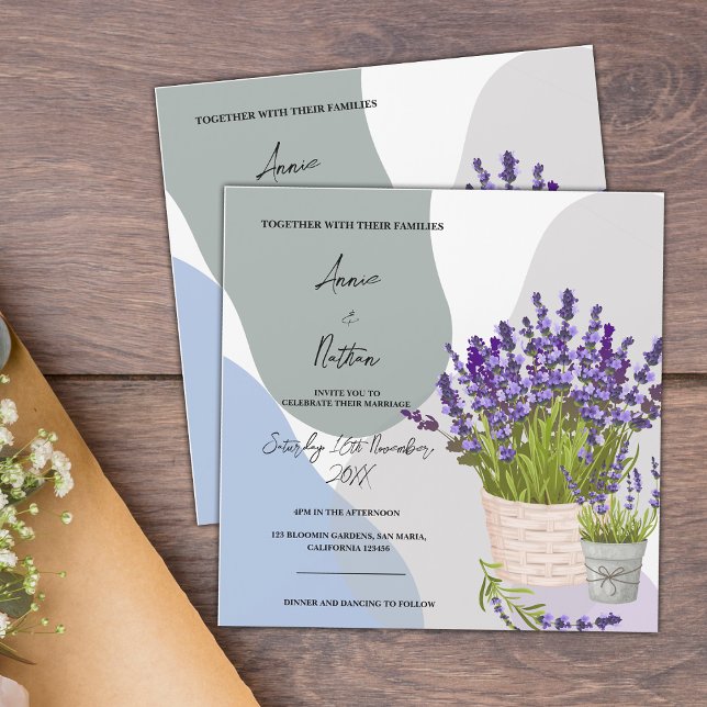 Convite Lavandas em Casamento com Cobra de Água em Cesta (Cute Watercolor Lavender Stems in a Basket Wedding Magnetic Invitation)