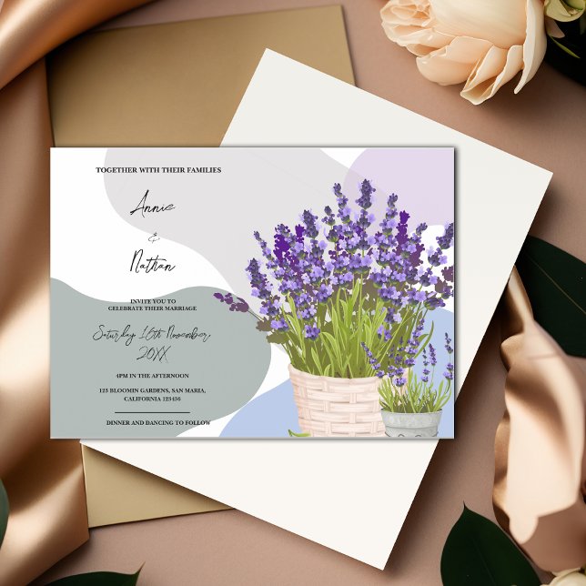 Convite Lavandas em Casamento com Cobra de Água em Cesta (Lavender Stems in a Basket Cute Watercolor Wedding Magnetic Invitation)